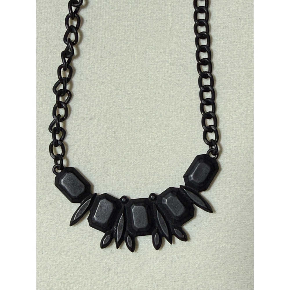 Matte Black Statement Bib Necklace Goth Vampire Geometric Stones Curb Chain Edgy
